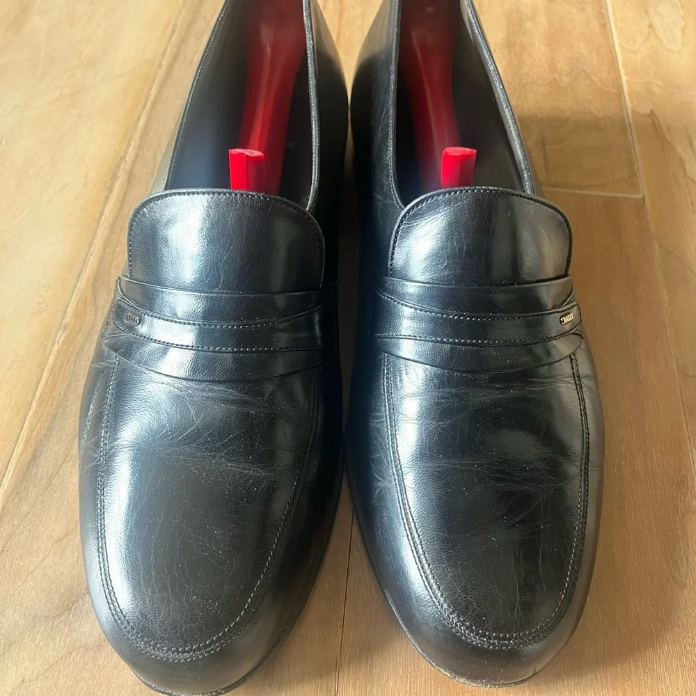 Bally Black Leather Slip-On Loafers